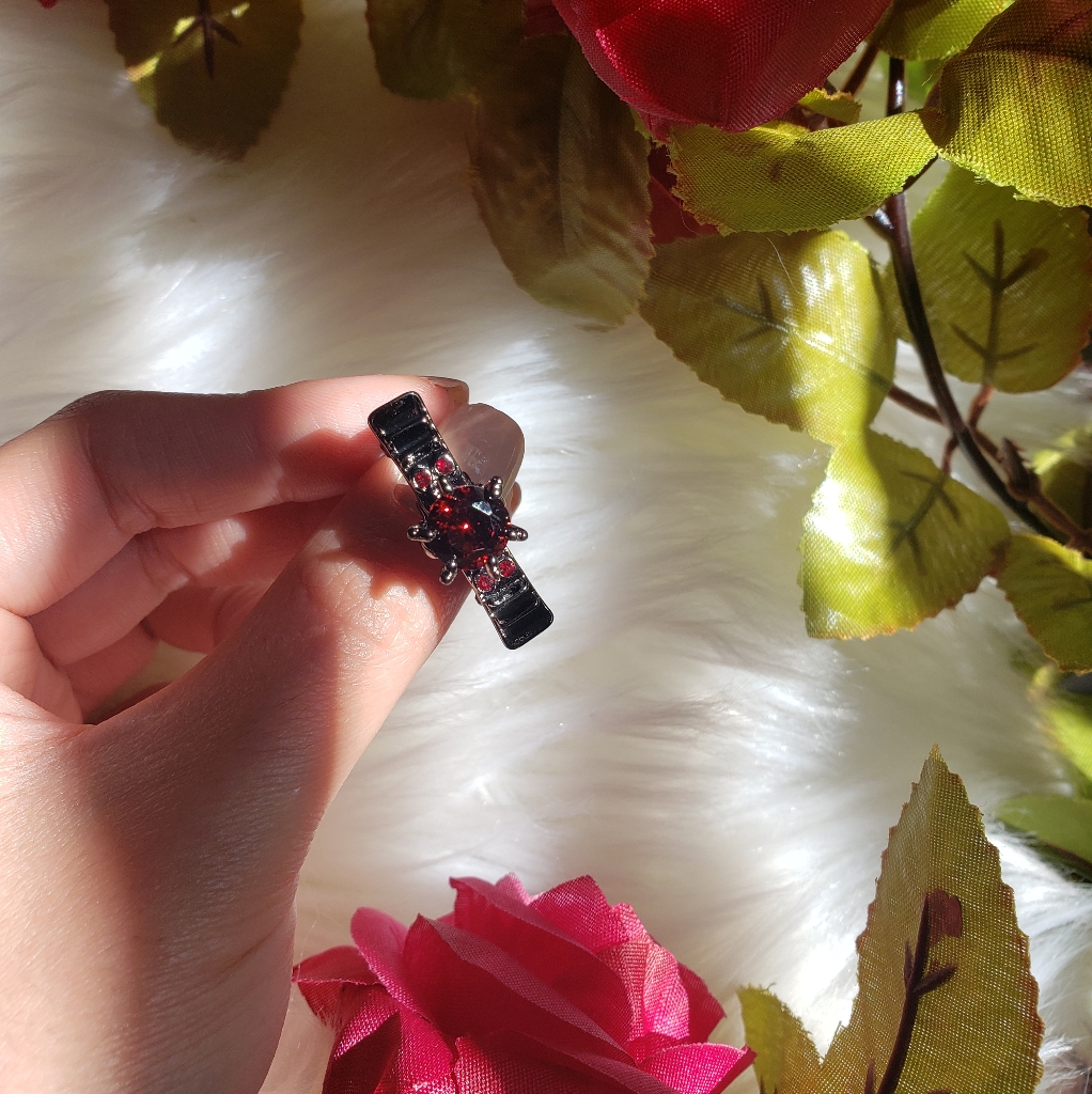Ruby Skull Wings Ring